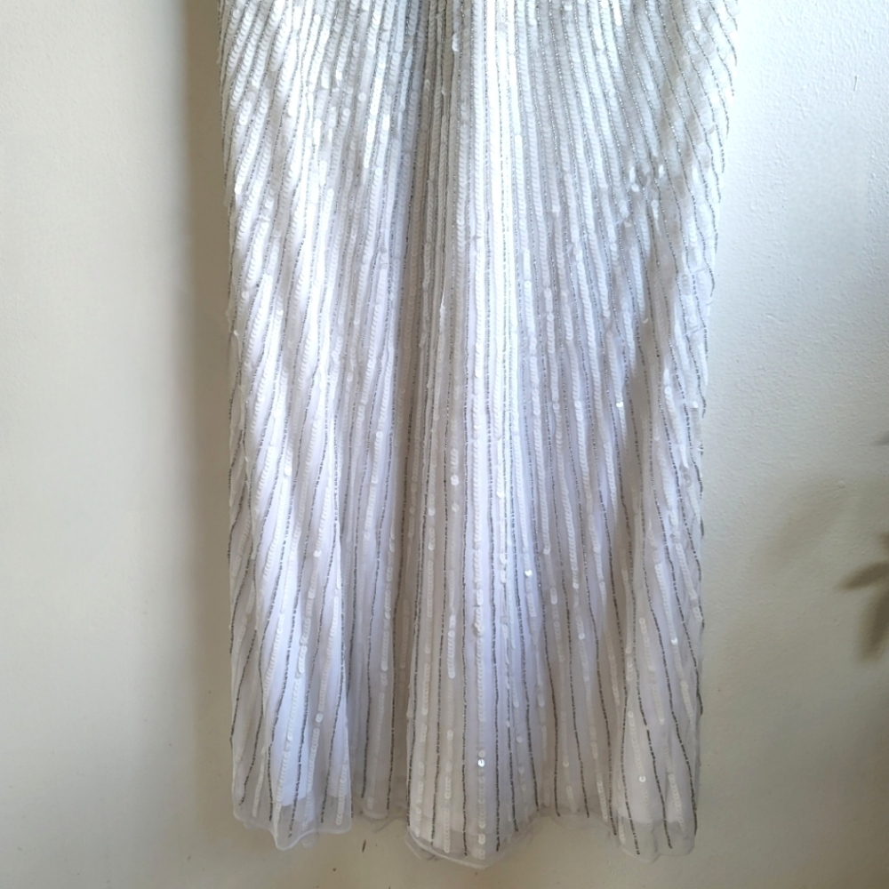 NWT Mac‎ Duggal, Sequin Spaghetti Strap Gown, Pearl, Size 8 -$498 - Picture 9 of 15